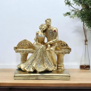 Home living romantic couple figurine, gold toned wedding decor, handmade resin statue for home decor