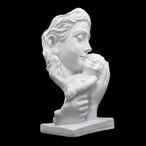Home mother and child decorative statue, white resin sculpture, 11.5 x 5.5 inch, home decor