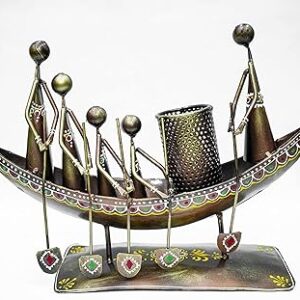 Home 5 man in boat pen holder cum showpiece, pen stand rust free metal spoon and pen holder,pen stand for study table,office,